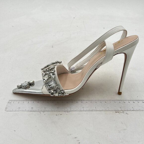 FYS White Sparkly Rhinestone Open Pointed Toe Sandals Sexy High Heels Shoes - Picture 2 of 8
